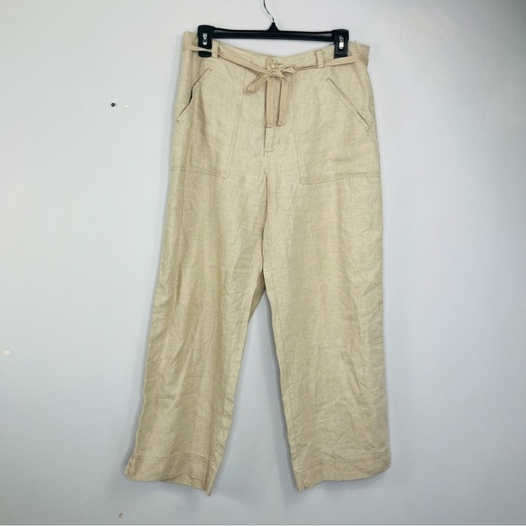Linden Hill Size 10 Linen Wide Leg Crop Tan Pants SPB - Picture 1 of 4